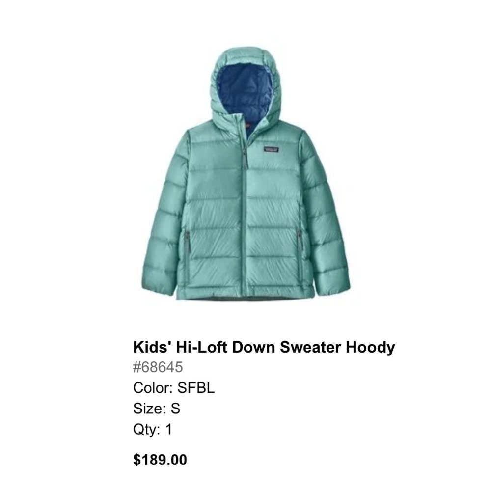 Patagonia Kids' Down Jacket - Light Blue
